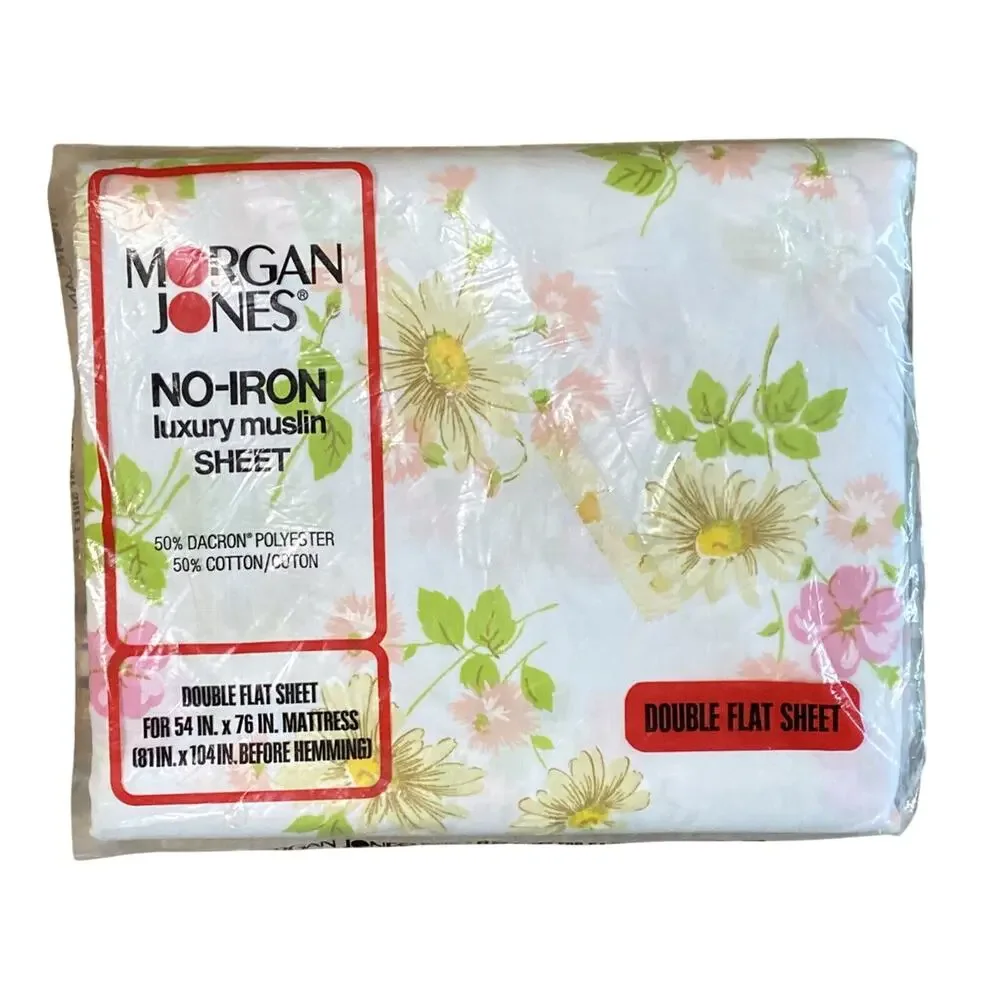 Vintage 1970s New Old Stock Morgan Jones Double Flat Sheet Flower Daisy Muslin